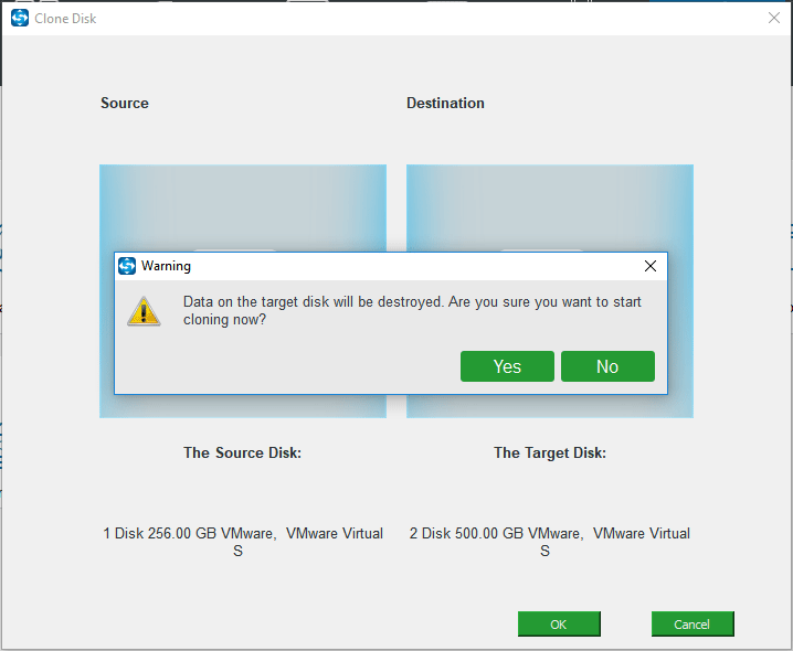 choose source disk and target disk for cloning