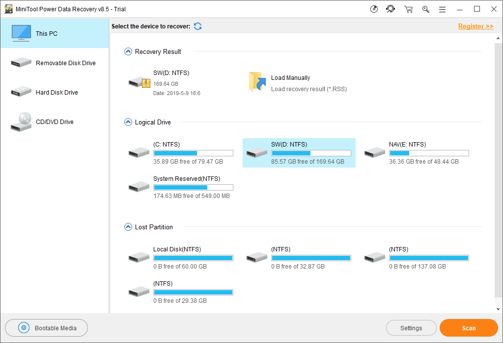 choose the target drive to scan