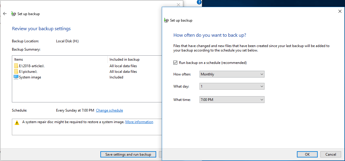 set up automatic backup Windows 10