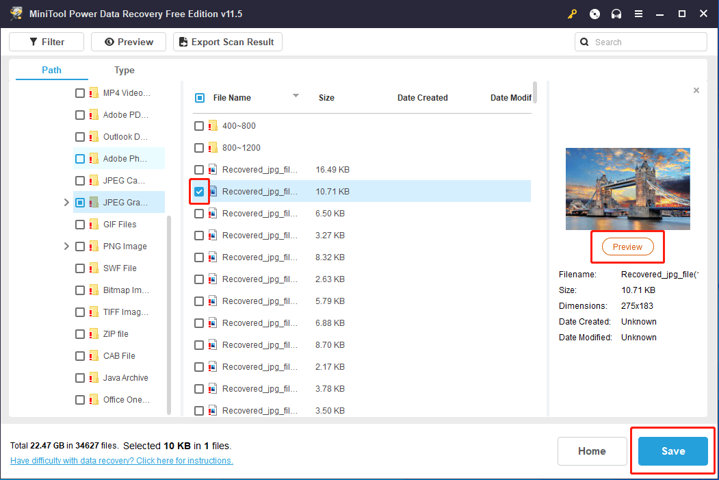 select the file to save