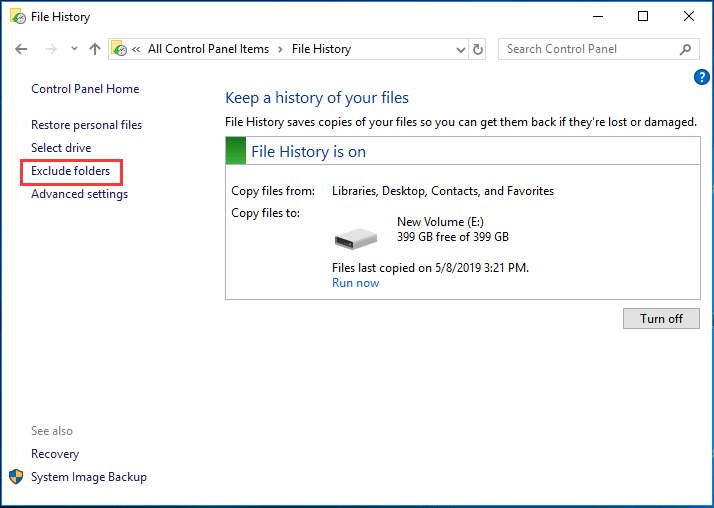 choose Exclude folders