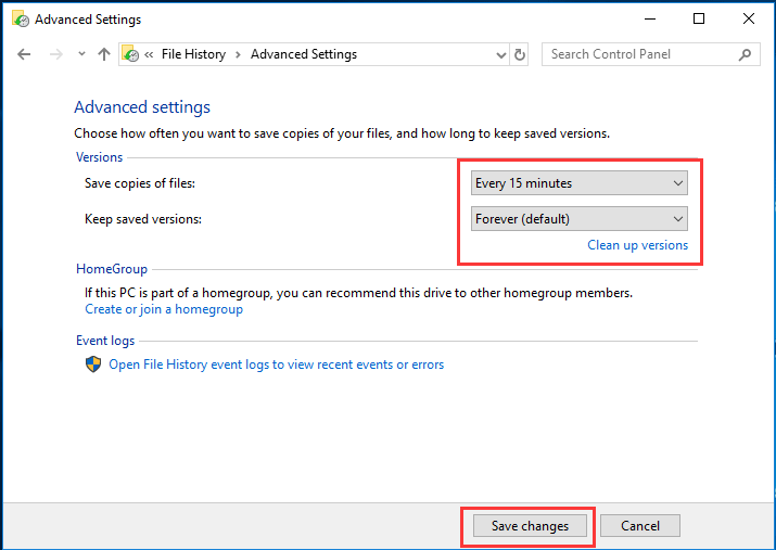 set automatically backup parameters