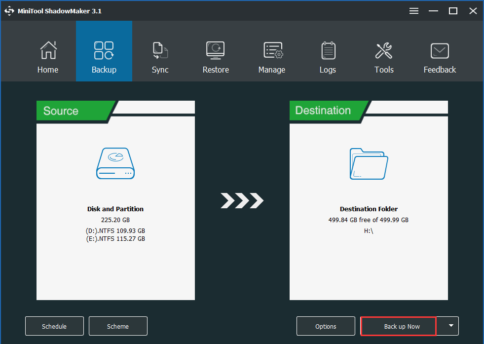 MiniTool ShadowMaker partition backup