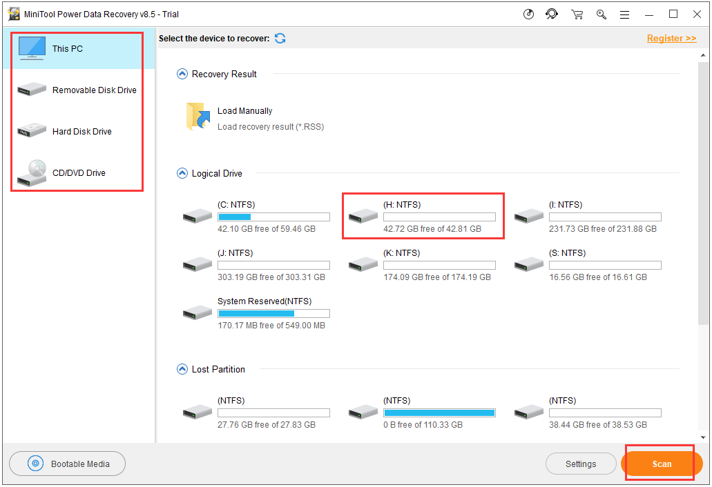 choose drive and scan