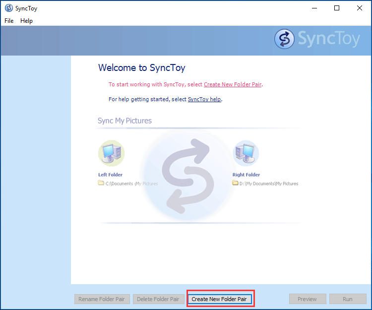 sync two folders Windows 10