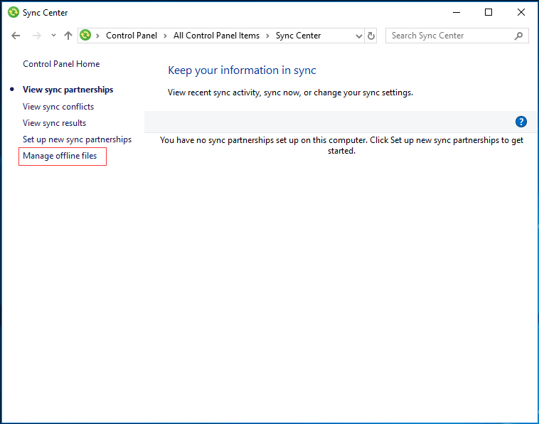 choose manage offline files to continue