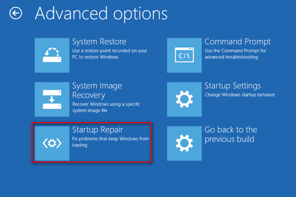 Repair Windows 10 with Startup Repair