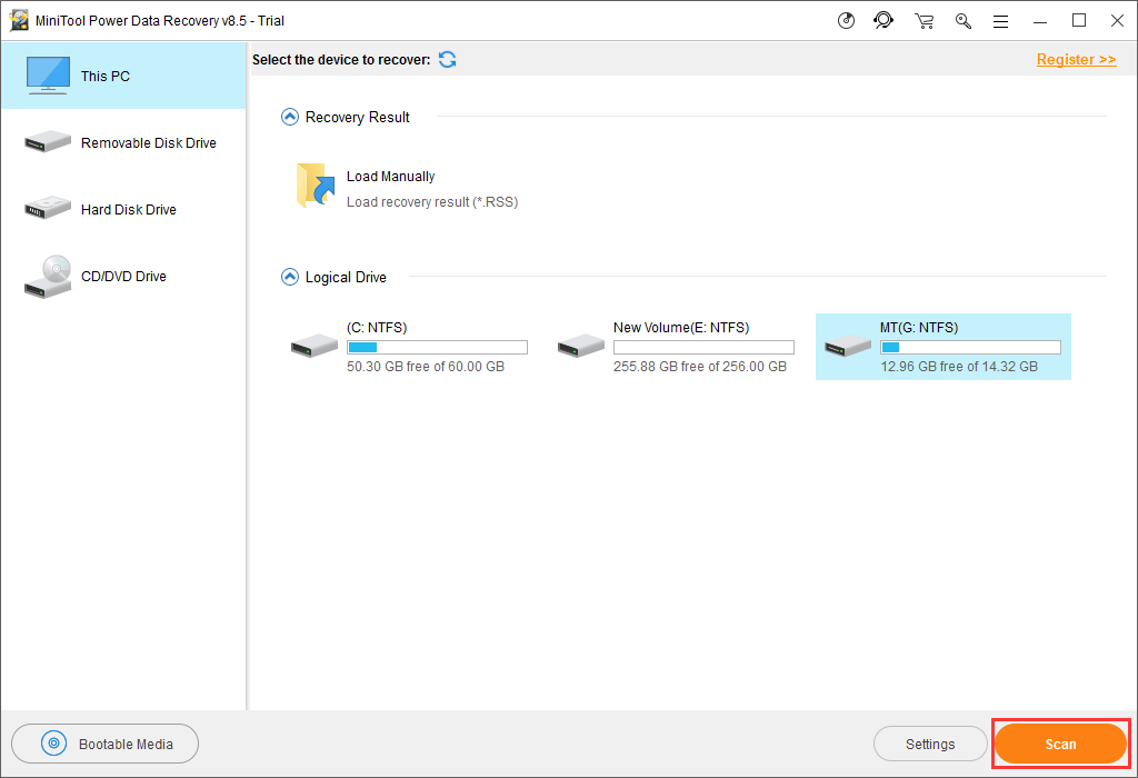 choose the target drive to scan