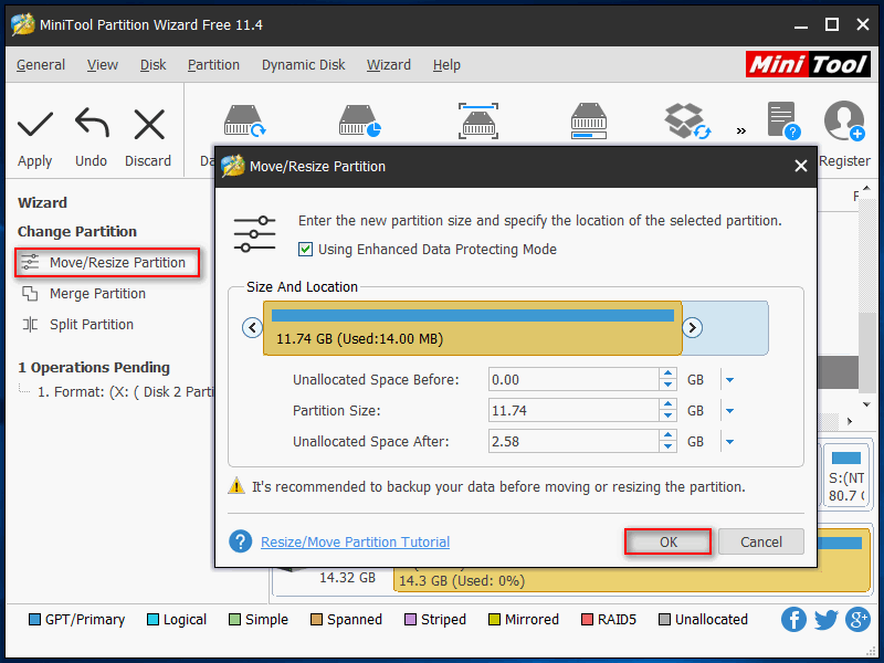 Move/Resize Partition