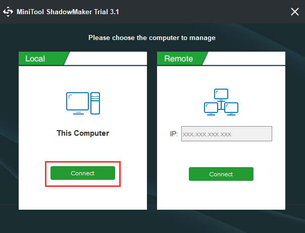 click Connect in This Computer to continue 