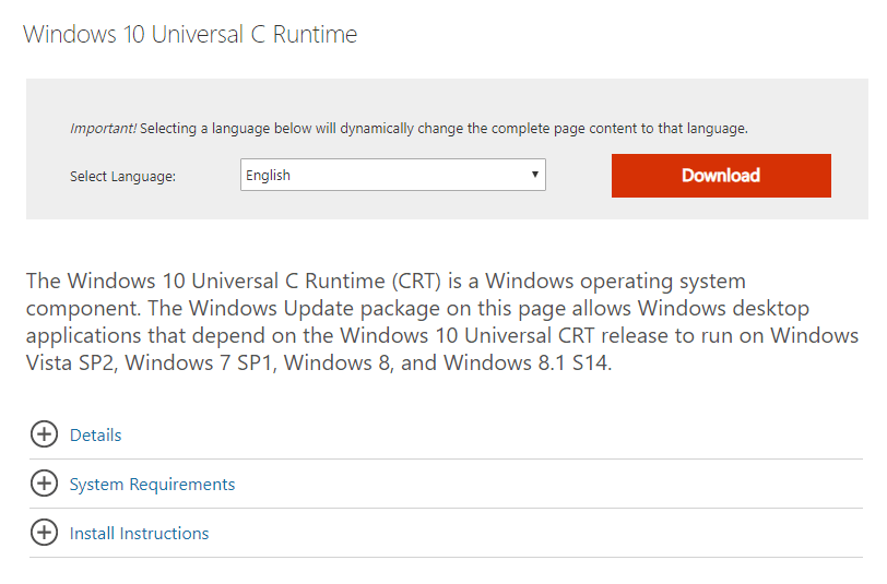 download Windows Universal C Runtime