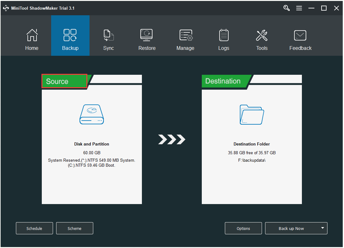 select system related partitions to back up