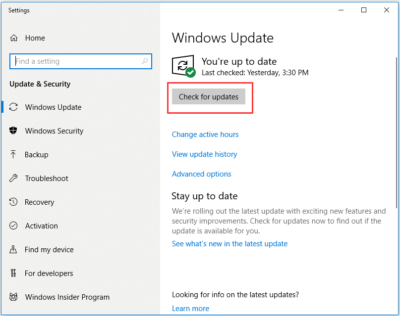 Windows automatically detects updates