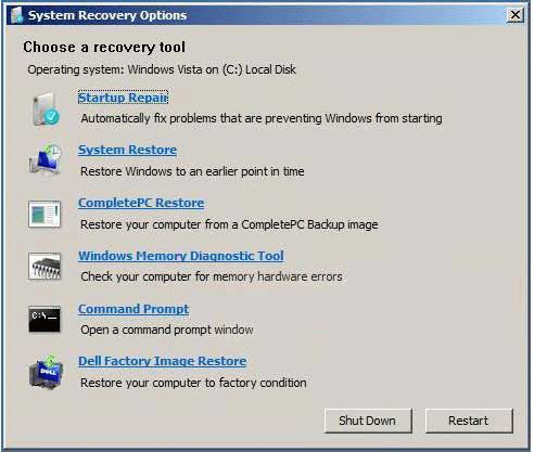 choose Dell Factory Image Restore