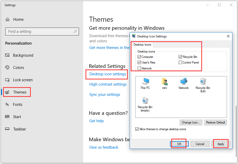 check desktop icons settings