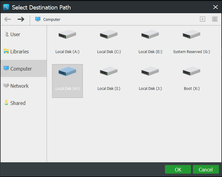 choose a backup destination