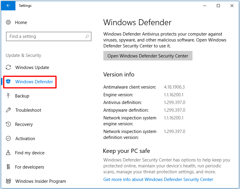 Windows defender