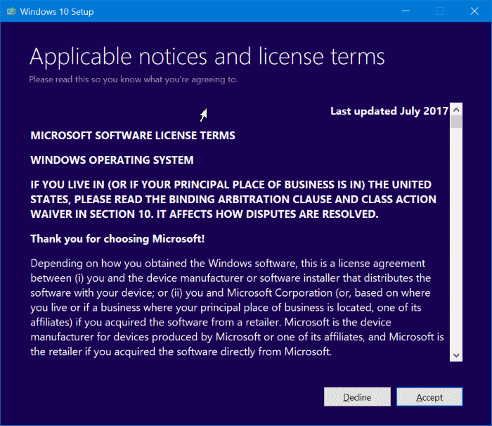 read the License terms and click Accept