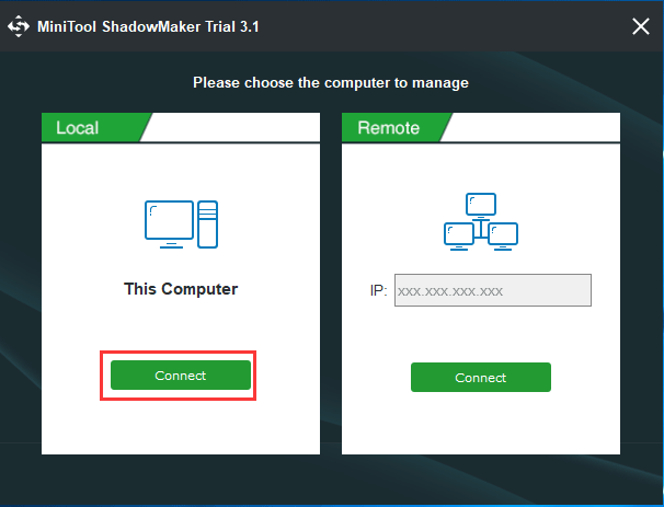 click Connect in This Computer to continue