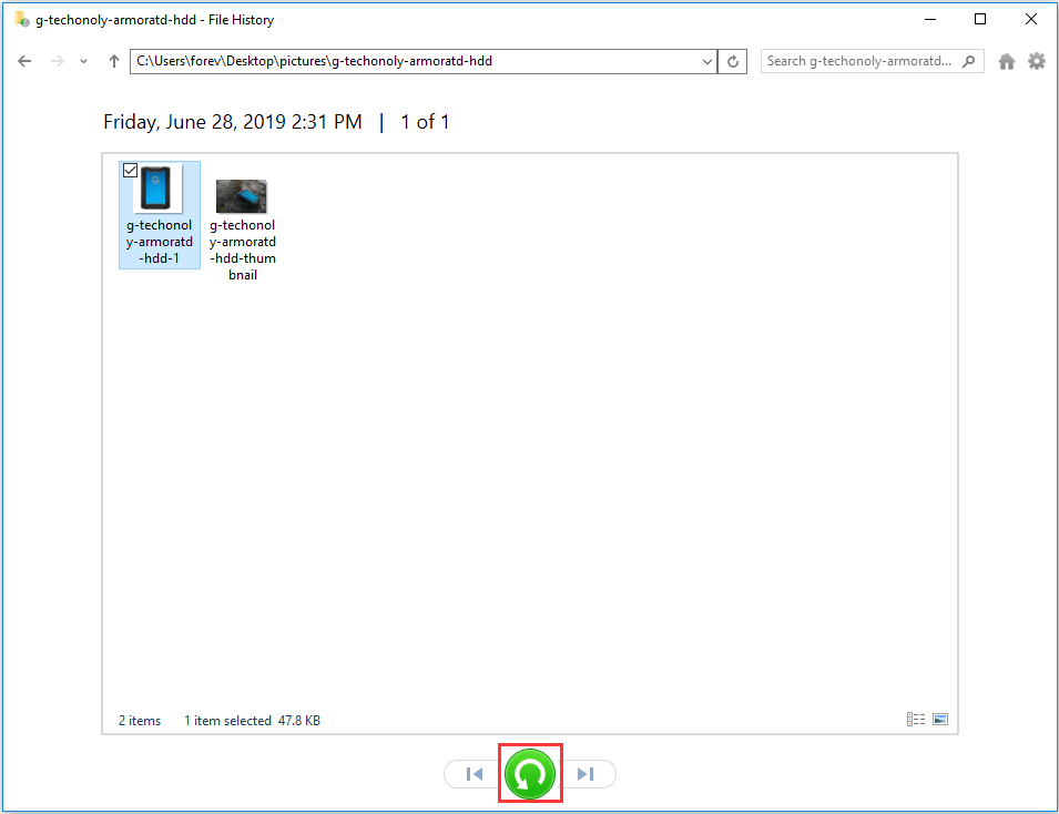 select file and click Restore