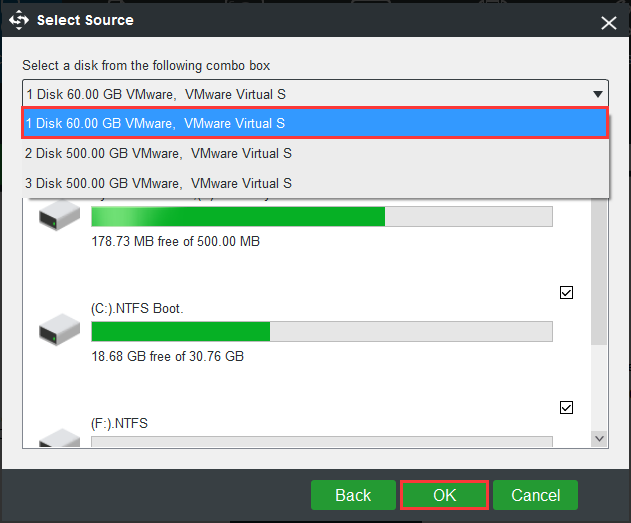 select the disk and partitions you want to back up