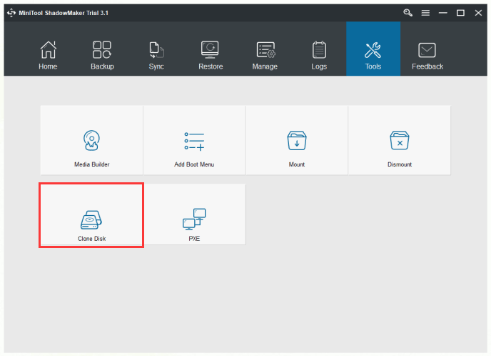 click the Clone Disk feature to continue