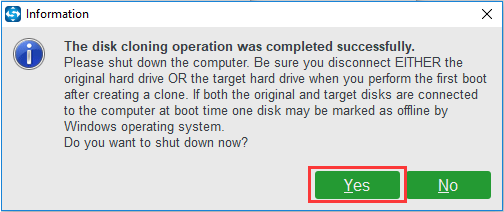 confirm to shut down the computer now