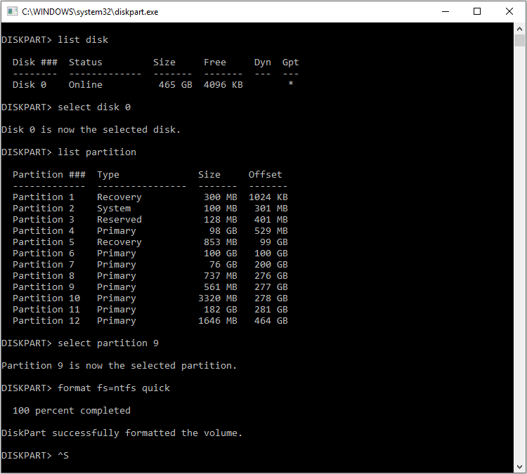 format partition in CMD