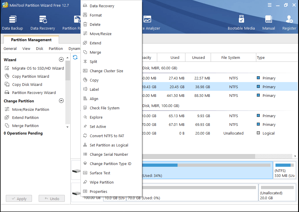 the main interface of MiniTool Partition Wizard