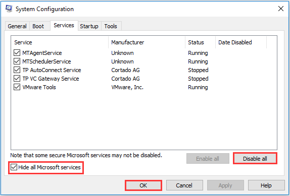 click Disable all to disable all active third-party services