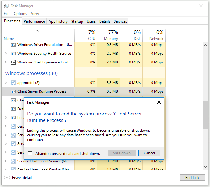 end Client Server Runtime Process