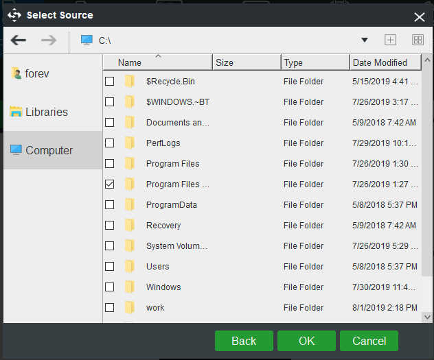 select the source file 