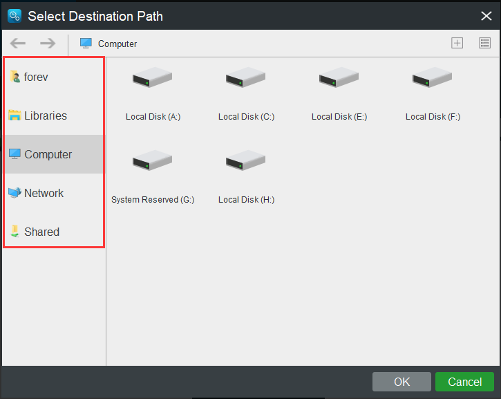 select a destination path 