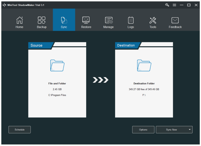 select the sync destination 