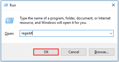 type regedit in the box and click OK to continue