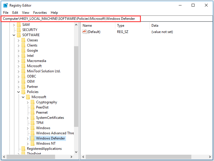 navigate to Windows Defender folder