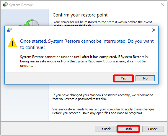 confirm your restore point to perform factory reset Command Prompt