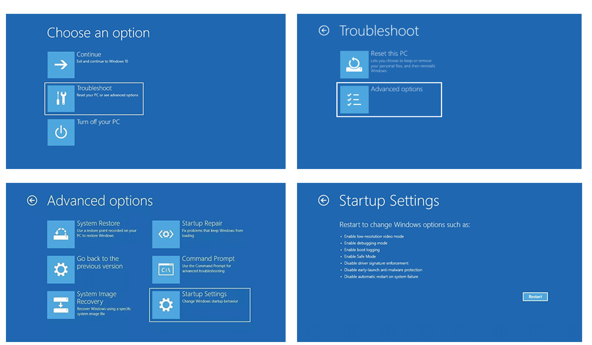 Windows 10 startup settings