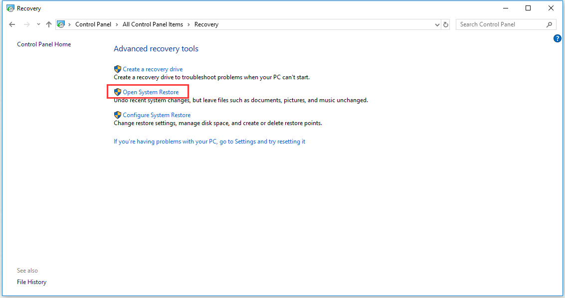 click Open System Restore 
