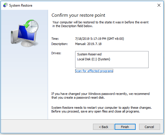 confirm your restore point 