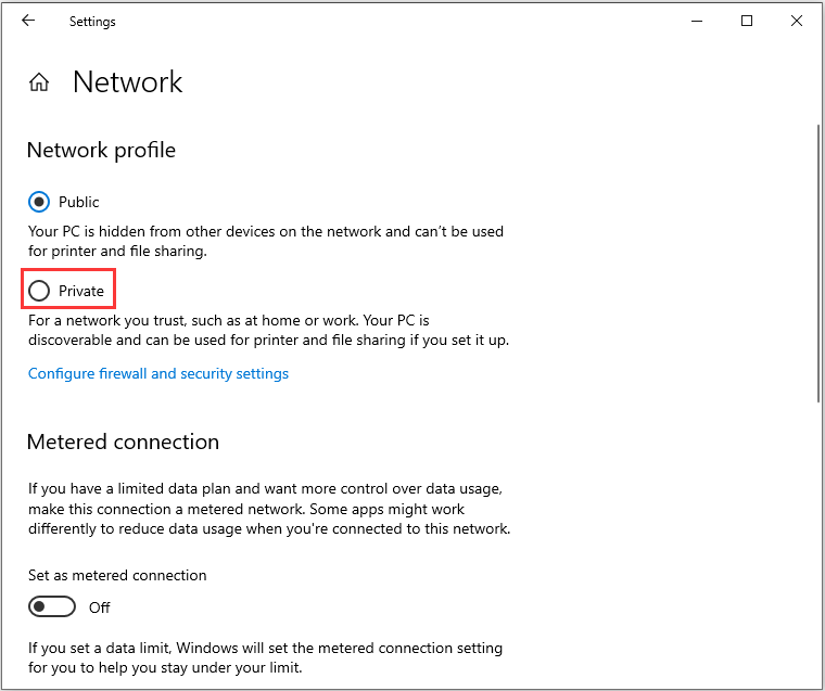 change the Network profile from Public to Private
