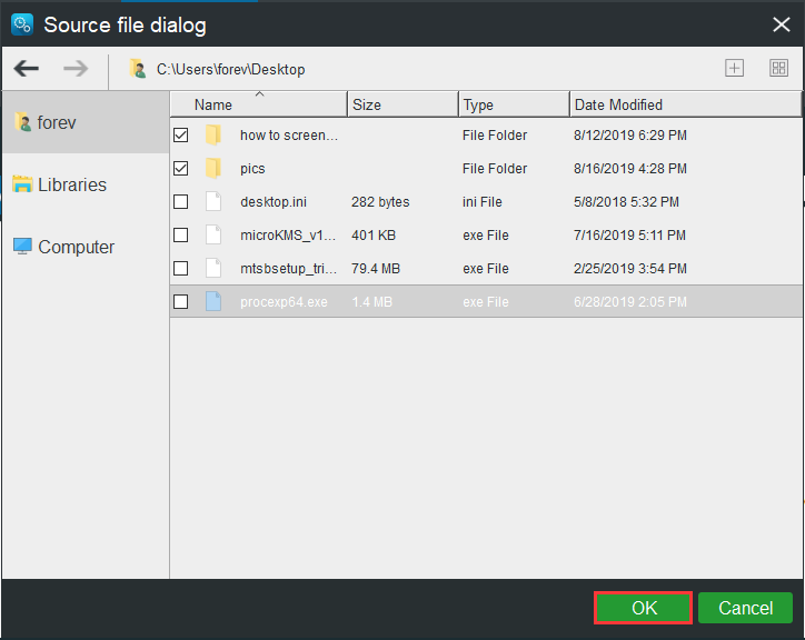select files or folders to share