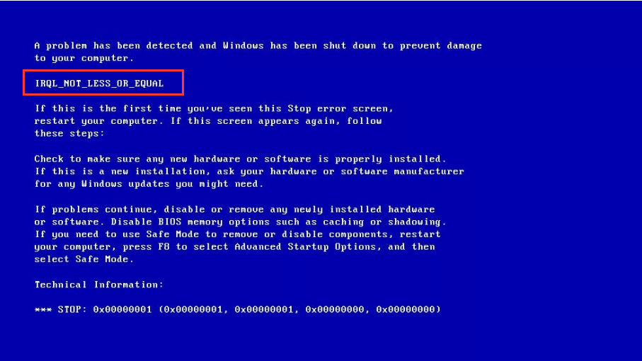 image of IRQL_NOT_LESS_OR_EQUAL