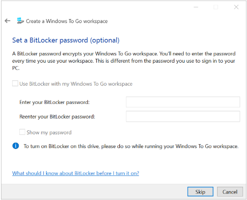 choose whether to set a BitLocker password
