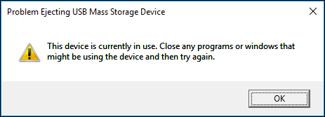 Problem Ejecting USB Mass Storage Device error