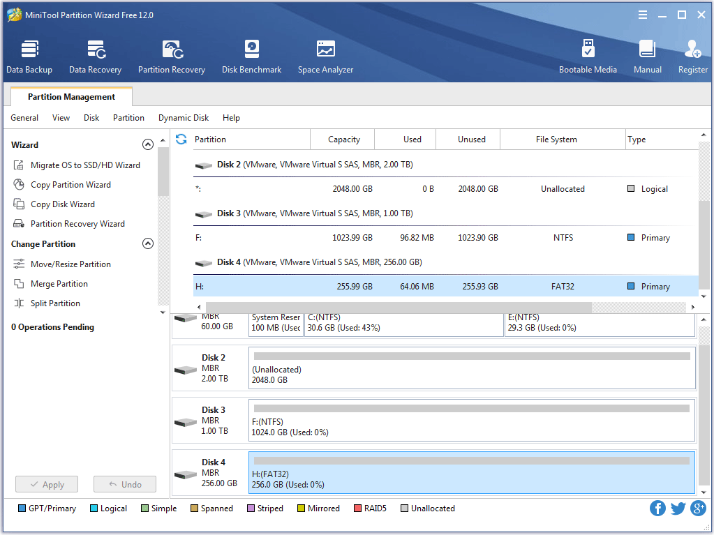 the main interface of MiniTool Partition Wizard