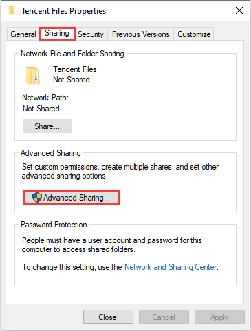 choose the Advanced Sharing