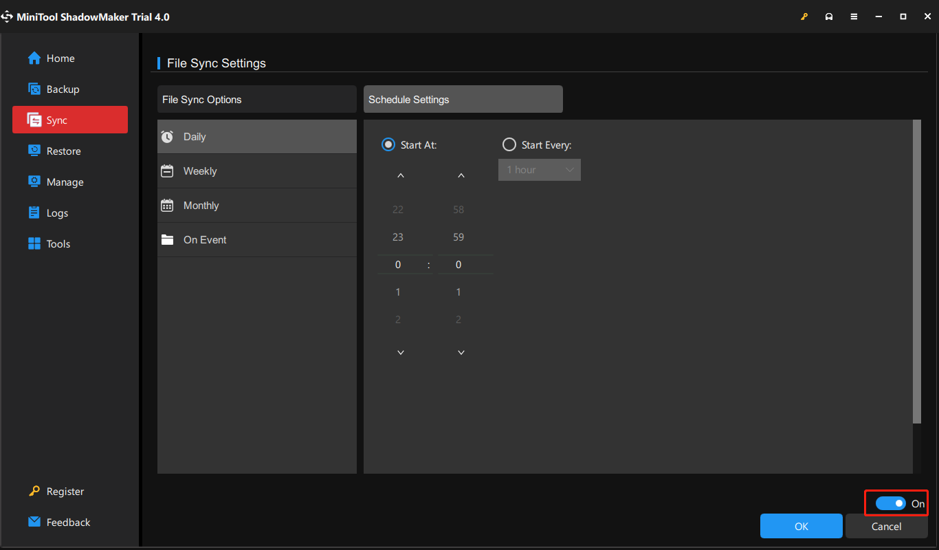  choose one to set up a time point for file sync