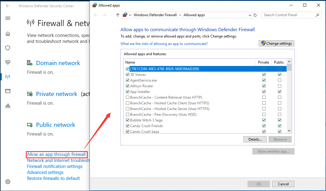allow a specific application to pass through Windows Defender Firewall 
