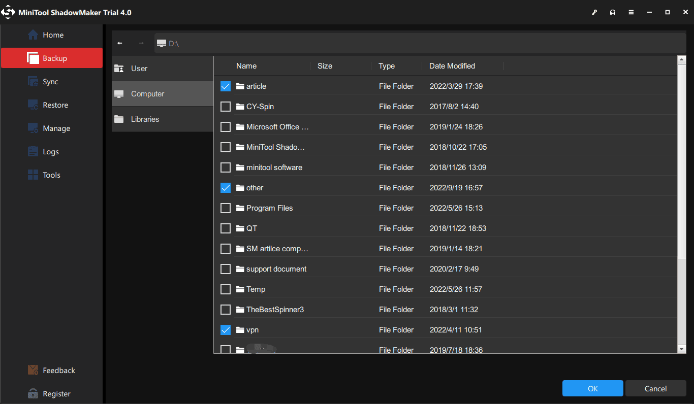 select the source file 